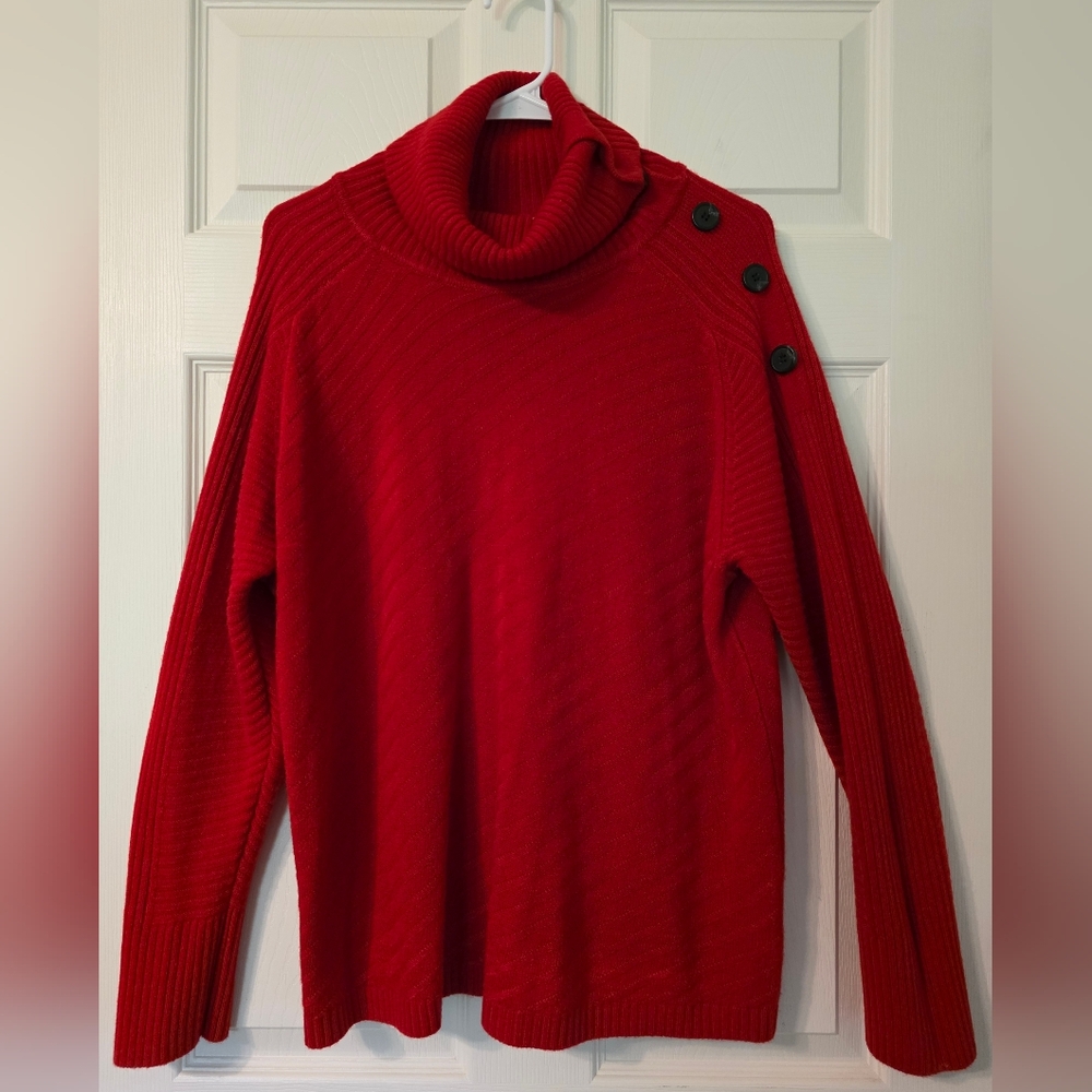 Liz Claiborne Red Cowl Neck Button-Shoulder Sweater
